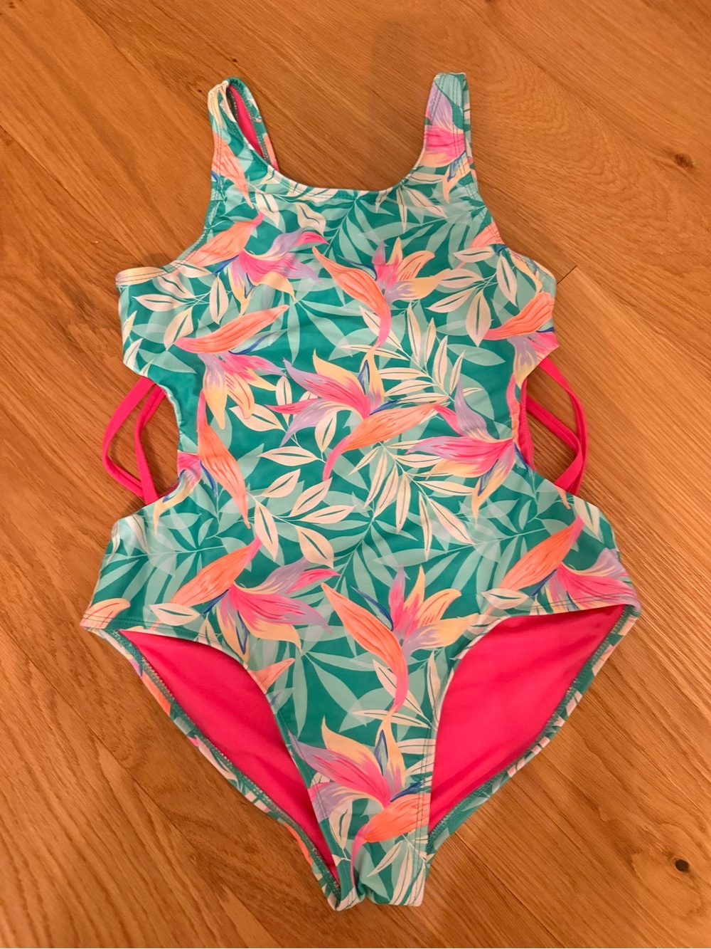 wonder nation Teal & Pink Tropical Cutout One-Piece Swimsuit